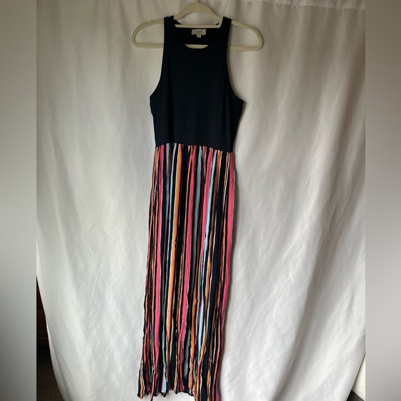 Loft Navy and multicolored stripe midi-length dress - NWOT - Picture 8 of 9